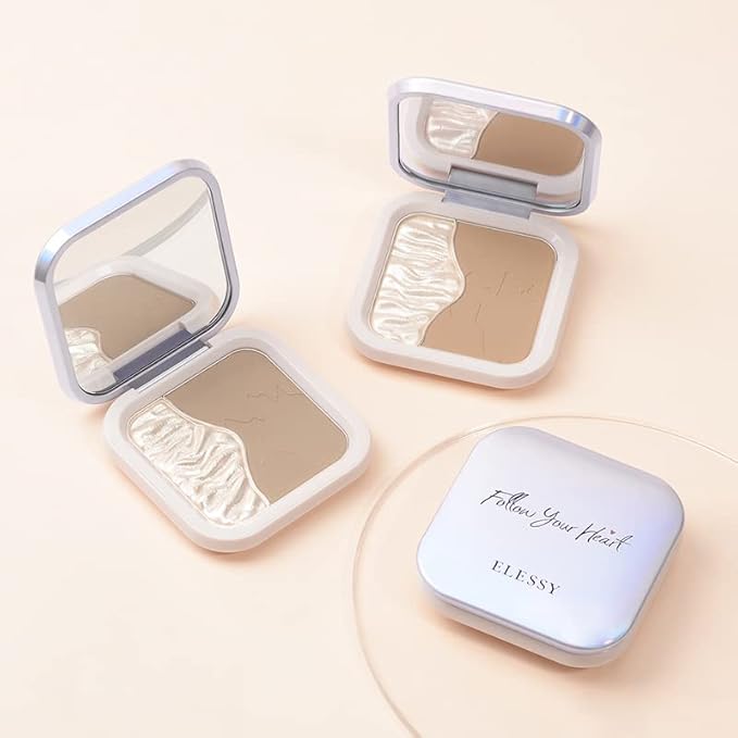 ELLESY Highlighter Makeup Palette Silky Texture Face Sculpting Highlighter Contouring Palette Lightweight Makeup Kit Grey Toned Natural Looking Contour Powder with brush-C01