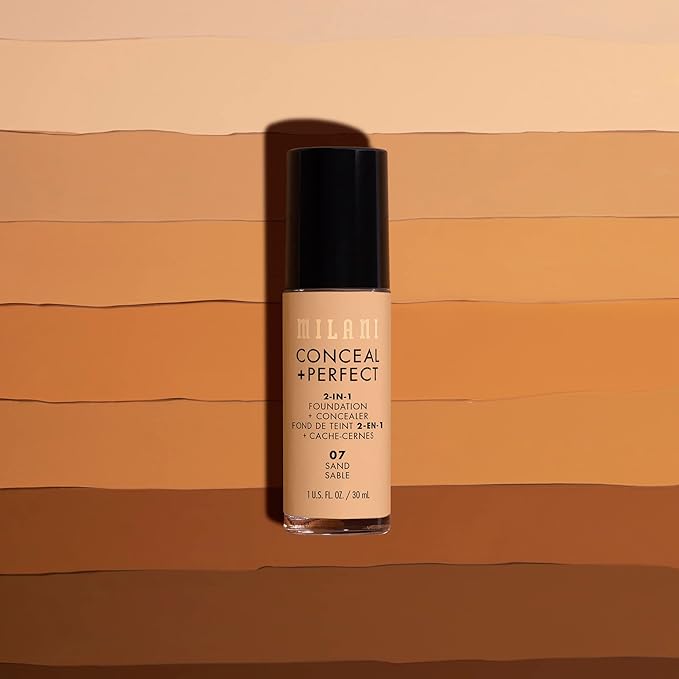 Milani Conceal + Perfect 2-in-1 ファンデーション + コンシーラー、完璧な肌へ、目の下のクマ補正、赤みや欠点をカバー、ウォータープルーフ&汗に強い - 01 クリーミーバニラ