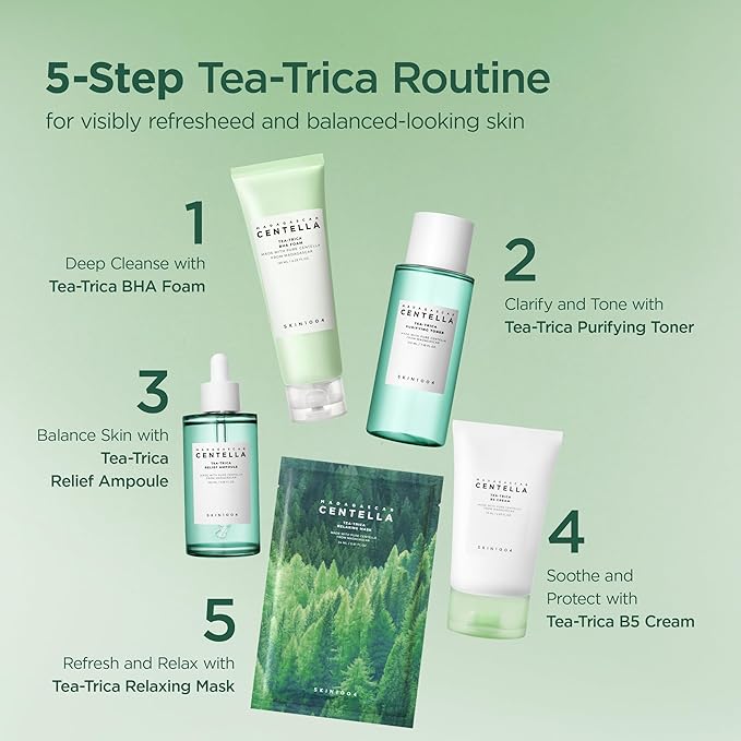 SKIN1004 Madagascar Centella Tea-Trica Relaxing Mask, Face Mask Skincare for Oily & Blemish Prone Skin, Soothing & Calming Relief Care for Sebum & Impurities, Korean Skin Care, 0.84 fl oz / 25ml * 5ea