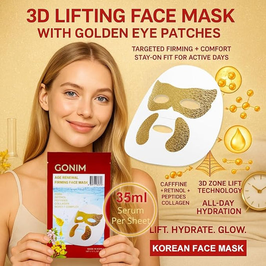 GONIM Korean Face Mask with Integrated Eye Patches with PDRN, Caffeine, Retinol, Collagen Face Mask, Hydrating Face Masks, Hyaluronic Acid Serum Sheet Mask Korean Skin Care Anti Aging 35ml/1.18ozx4