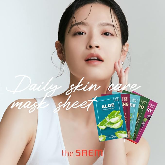 THESAEM Natural Sheet Mask Pack Set 20 Sheets - Korean Face Mask Variety Pack - Moisturizing, Revitalizing, Soothing, Elasticity - Vegan Sheet Essence Masks for All Skin Types