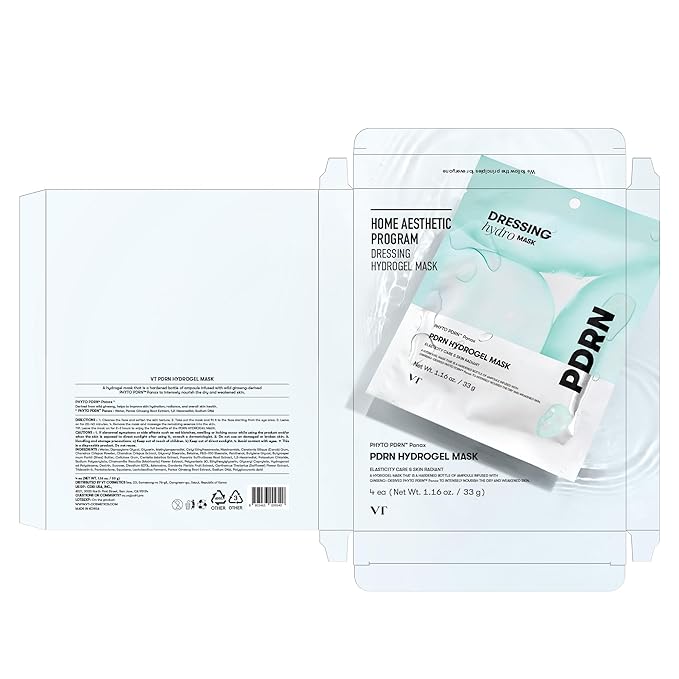 VT COSMETICS PDRN Hydrogel Mask (33gx4ea), Intensive Nourishing & Rejuvenating Overnight Mask, Skin Repair, Elasticity Boost, Hydrating & Plumping, Korean Skincare, Korean Gel Mask