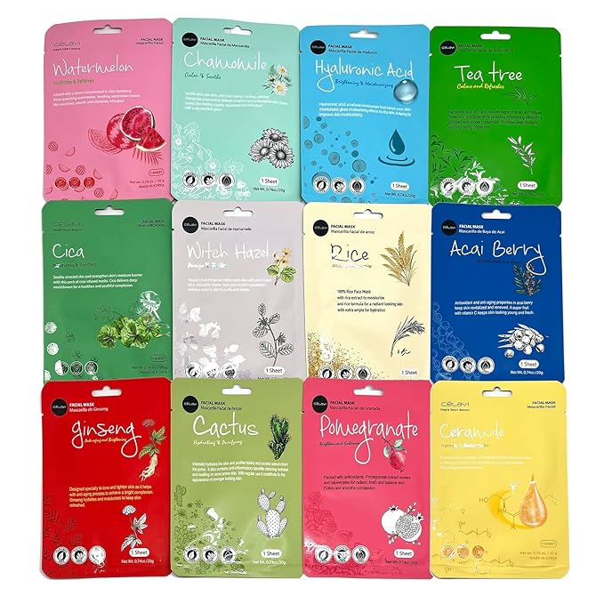 Celavi K-Beauty Skincare Essence Facial Face Mask Korea Skin Care Moisturizing C Set 48 Pack