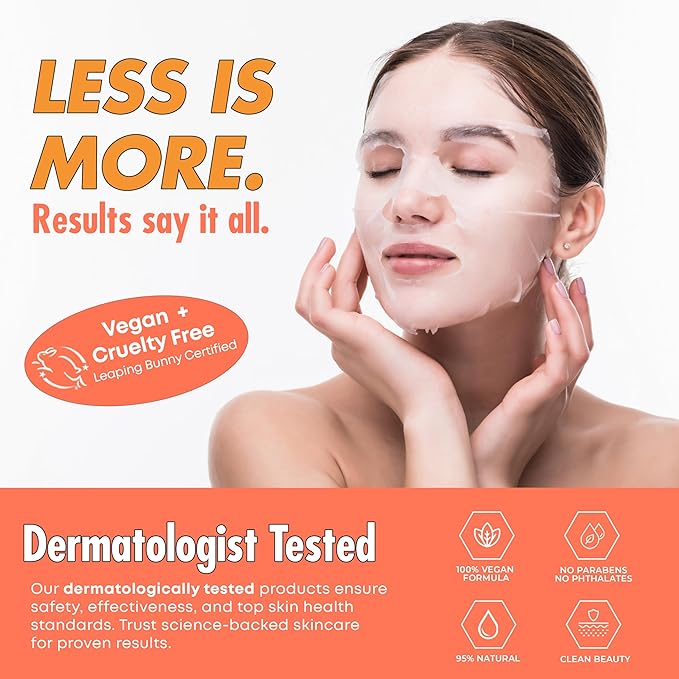Vitamin C Face Mask For Glass Skin – Hydration & Revitalization For Dull Skin – Dermatologist Tested, Anti-Aging Korean Skin Care – Vegan, Cruelty-Free, Clean Beauty – 5 Sheets