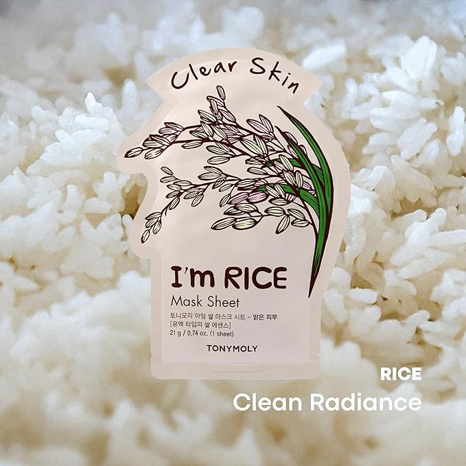TONYMOLY I’m Rice Sheet Mask – Korean Skincare Face Mask for Hydration, Brightening & Soothing – Moisturizing Facial Mask with Rice Extract & Vitamin Essence for Radiant, Healthy Skin