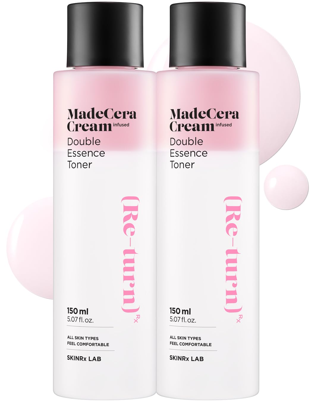SKINRxLAB MadeCera Cream Double Essence Korean Toner 2 Pack - Hydrating and Soothing Toner with Milk Protein Ceramide Beta-Glucan - Moisturizing Strawberry Milky Toner for Irritated Skin