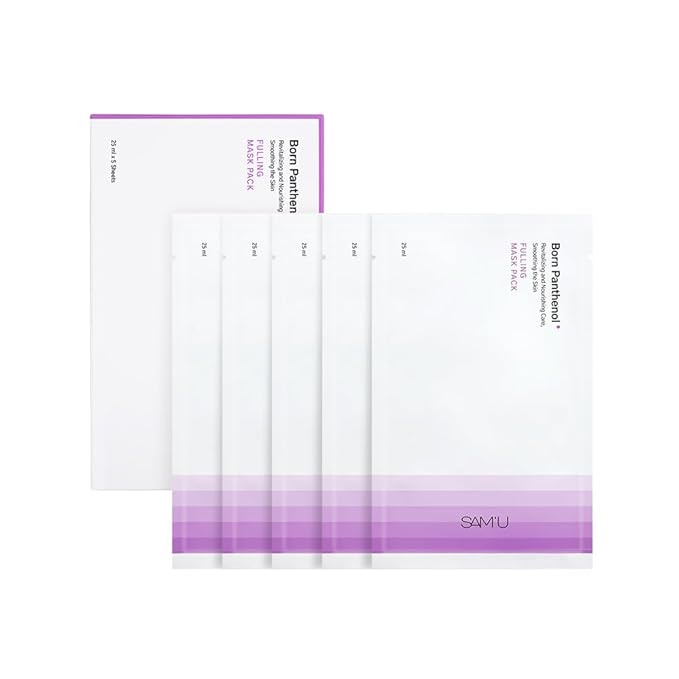 SAM'U Born Panthenol Fulling Mask – Korean Facial Sheet Mask with Plant-based collagen & Squalane For Nourishing care – Hydration & Nutrition Face Mask, Korean Glass Skin Care Face Mask (5 Sheets)