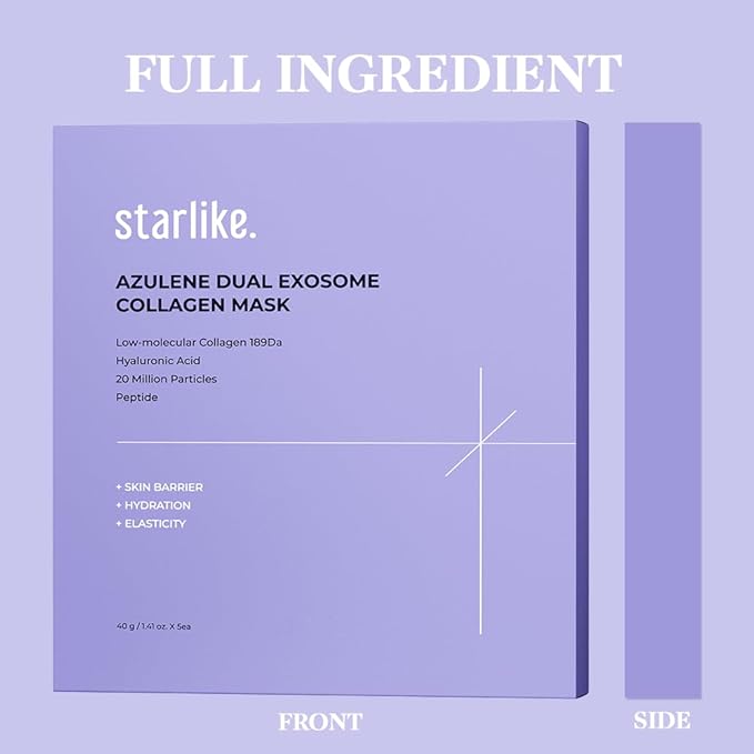 starlike コラーゲンハイドロゲルフェイスマスク I 5枚入り (1.41オンス x 5) I デュアルエクソソーム＆アズレン配合 I 189Da 超低分子コラーゲン I 韓国製シートマスク ディープハイドレーション、リバイタライジングケア、リフレッシュされた肌へ