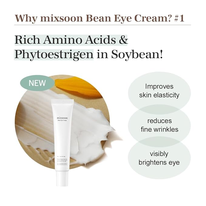 mixsoon Bean Eye cream - Nourishing and Firming for Dark Circles, Puffiness, Fermented Bean and Peptide Complex Niacinamide 20ml / 0.67 fl.oz. Korean Glass Skin Care
