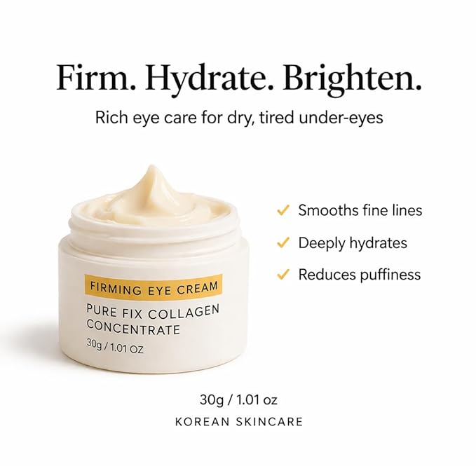 Pure Fix Collagen Eye Cream – Firming Korean Eye Cream for Fine Lines, Puffiness, Dark Circles & Dry Under Eyes – Hydrating Anti-Aging Eye Cream – 30g / 1.01 oz