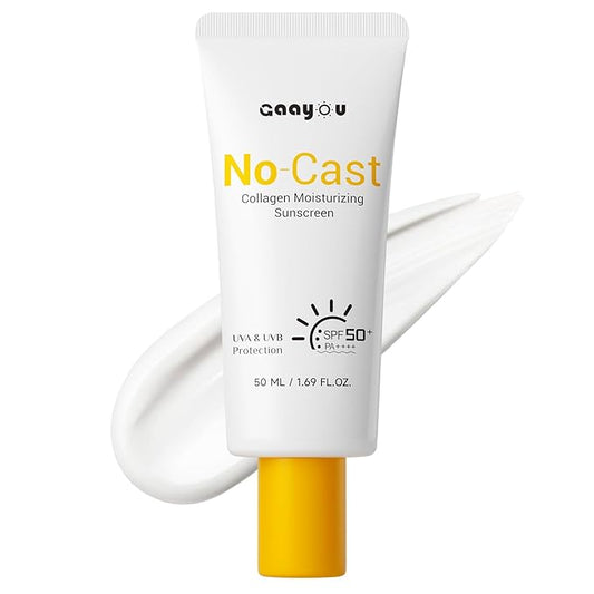 No Cast Moisturizing Sunscreen SPF50 PA++++ Collagen Facial Sunscreen Korean Sunscreen with Hyaluronic Acid, Oil Free, No White Cast Natural Sunscreen for All Sensitive Skin Type