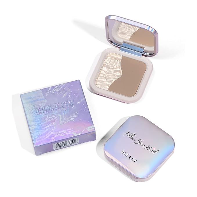 ELLESY Highlighter Makeup Palette Silky Texture Face Sculpting Highlighter Contouring Palette Lightweight Makeup Kit Grey Toned Natural Looking Contour Powder with brush-C01