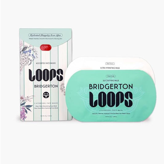 LOOPS Beauty ブリジャートン™ NETFLIX ハイドレイテッド（ハッピーリー）エバーアフターセット - あらゆる肌の瞬間に最適なハイドロジェルフェイスマスク フェイスマスク - ハイドレーティングマスク2枚 - クリーン スレートとデュー クラウド - 全肌タイプ用、2個