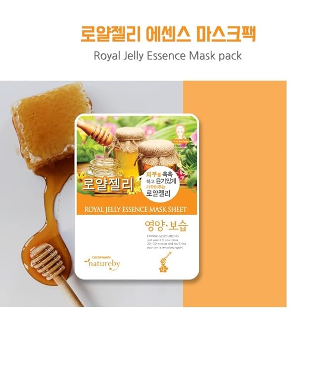 TNB Natureby Collagen Essence Korean Face Mask(10 sheets), Moisturizing Mask Sheet Pack, Korean Skin Care For All Skin Types. (Royal jelly)