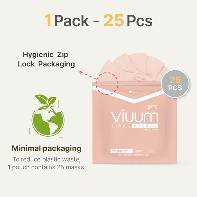 HOMSSEM [25枚入り] VIUUM デラックス 韓国フェイスカラーマスク – 大人用ソフトで丈夫な韓国製マスク – 2D 4層フィルター 6色 (ブラック-L)
