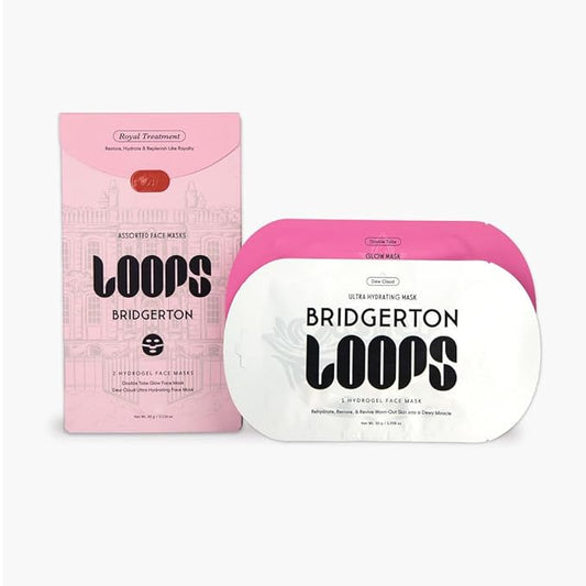LOOPS Beauty ブリジャートン™ NETFLIX ロイヤル トリートメント セット - あらゆる肌の瞬間に最適なハイドロゲルフェイスマスク - フェイスマスク - 保湿マスク2種 - デュークラウド、ダブルテイク - 全肌タイプ用、2個