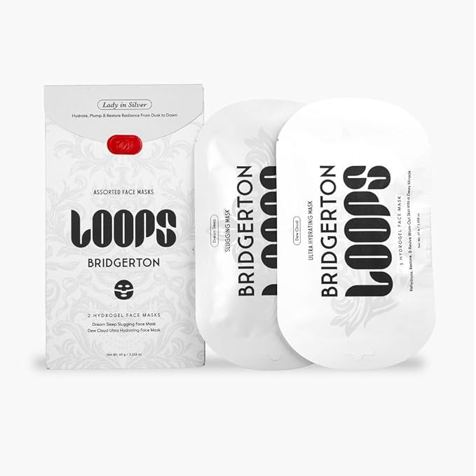 LOOPS Beauty ブリジャートン™ NETFLIX レディ・イン・シルバーセット - あらゆる肌の瞬間に最適なハイドロゲルフェイスマスク フェイスマスク - 2つの保湿マスク - デュークラウドとドリームスリープ - 全肌タイプ用、2枚入り