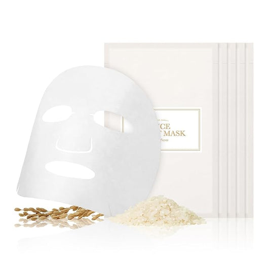 I'm from Rice Sheet Mask Pack of 5, Korean Rice Face Mask, Creamy Hydration for Dry, Combination Skin, Moist, Milky Essence, Biodegradable, Vegan, Hypoallergenic, 20ml