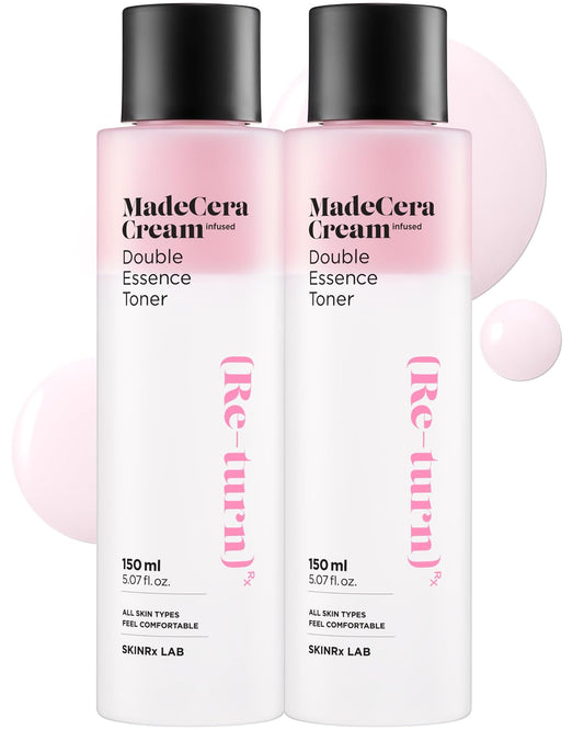 SKINRxLAB マデセラ クリーム ダブルエッセンス 韓国トナー 2個パック - 牛乳タンパク質、セラミド、ベータグルカン配合の潤いと鎮静効果のあるトナー - 敏感肌用の保湿ストロベリーミルキートナー