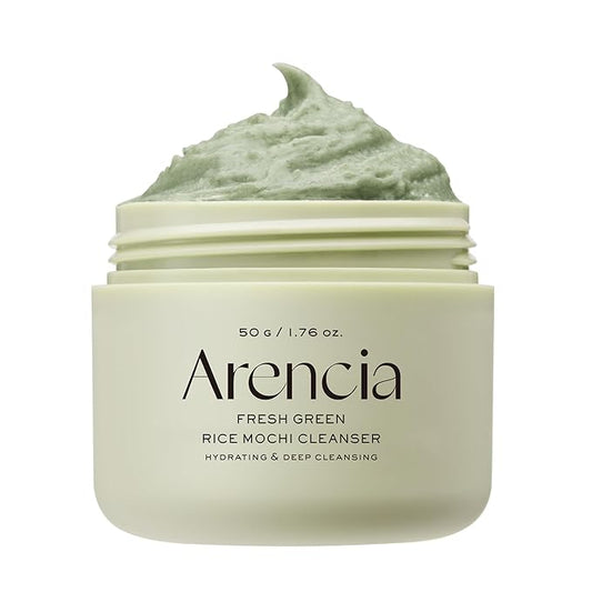 Arencia Korean Rice Mochi Face Cleanser & Daily Scrub - Moisturizing, Brightening & Deep-Cleansing - All Skin Types, Vegan, Organic - with Rice Powder, Rice Water & Green Tea (1.76oz)