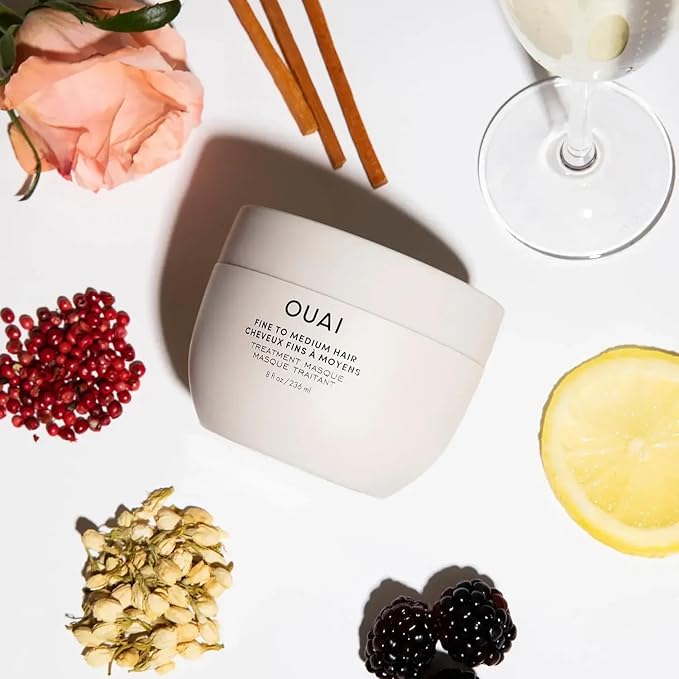 OUAI ファインからミディアムヘアトリートメントマスク - 髪の毛を補修し、輝きを高める保湿ヘアマスク - シアバター、ケラチン、パンテノール配合 - パラベン、フタル酸エステル、硫酸塩不使用 (8液量オンス)