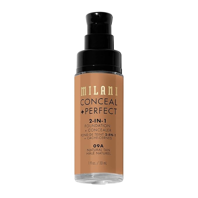 Milani Conceal + Perfect 2-in1 ファンデーション + コンシーラー 完璧な肌色に、目の下のクマ補正、赤みや欠点をカバー、ウォータープルーフ＆スウェットプルーフ - 09A-ナチュラルタン