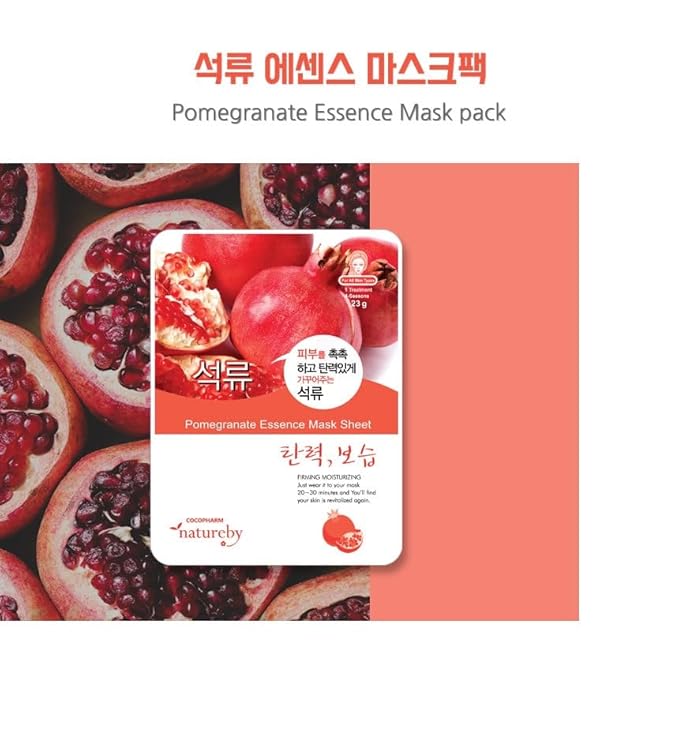 TNB Natureby Collagen Essence Korean Face Mask(10 sheets), Moisturizing Mask Sheet Pack, Korean Skin Care For All Skin Types. (Pomegranate)