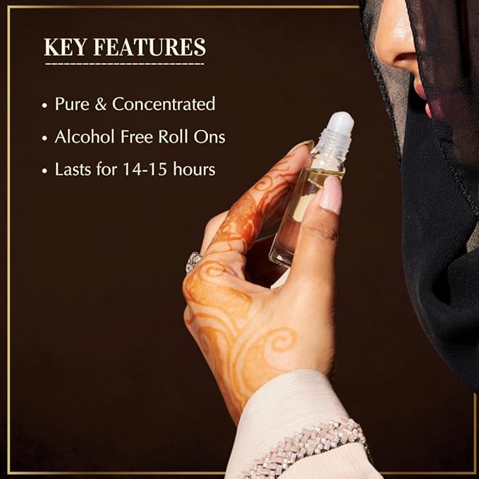 Dukhni Mixed Attar Oil Set | 6 Rollerball perfumes x 6ml | Best Arabic Perfumes for Men & Women | Pure Oudh Musk & Jasmine Arabic Oils | Non-Alcoholic & Vegan | Great for Everyday Office Wear