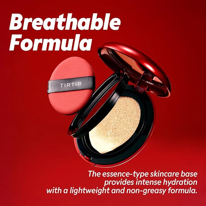 [*Mini Size*] TIRTIR Mask Fit Red Cushion Foundation | Full coverage, Weightless, Skin fit, Satin Glow Finish, Korean Makeup BB Foundation, beauty, Tattoo cover up, Buildable (#10C Shell, 0.15 Fl Oz)