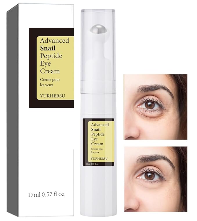 Snail Peptide Under Eye Cream with 73% Snail Mucin & 2% Nicotinamide for Dark Circles, Puffiness & Wrinkles, with 360° Massaging Roller Ball, 0.57 fl oz