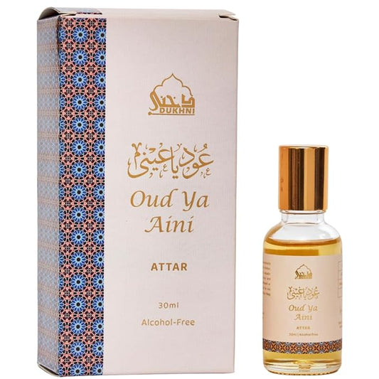 Dukhni Oud ya Aini Attar Oil Arab perfume oils for men and women | 30ml Pure roll on perfume, oud oil, woody oudH | Eid, Ramadan, Umrah Gifts, Vegan Islamic Fragrances