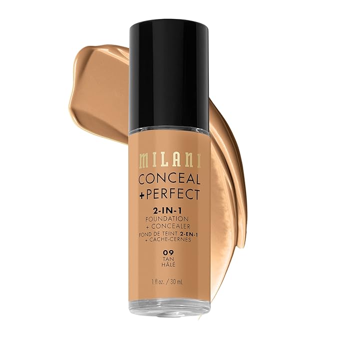 Milani Conceal + Perfect 2-in-1 Foundation + Concealer for a Flawless Complexion, Under Eye Corrector, Cover Redness and Imperfections, Waterproof and Sweatproof - 09-Tan