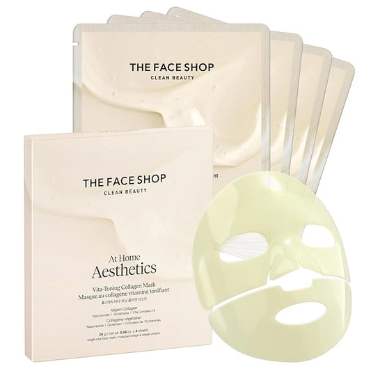 THE FACE SHOP ビタトーニング ヴィーガンコラーゲン フェイスマスク 韓国ガラス肌に必須 ハイドロゲルマスク 保湿 & 肌の弾力性 肌トーンのむらを改善 4枚入り
