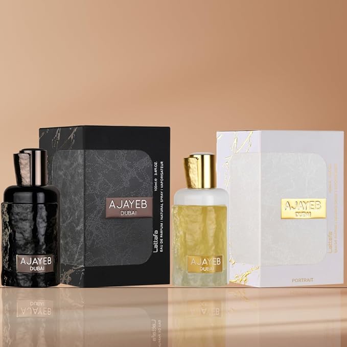 Lattafa Ajayeb for Unisex 2 Piece Eau de Parfum Gift Set (Dubai for Men + Dubai Potrait for Women) 3.4 Ounce/100 ml each