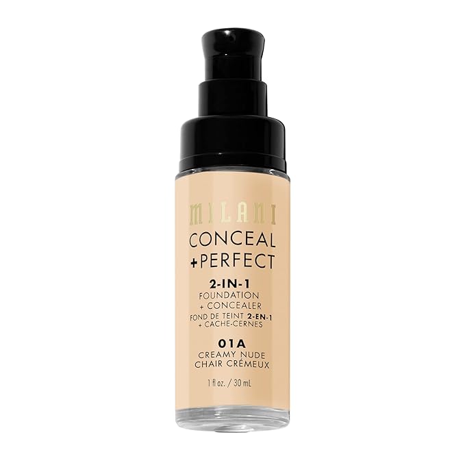 Milani Conceal + Perfect 2-in-1 Foundation + Concealer for a Flawless Complexion, Under Eye Corrector, Cover Redness and Imperfections, Waterproof and Sweatproof - 01A-Creamy Nude