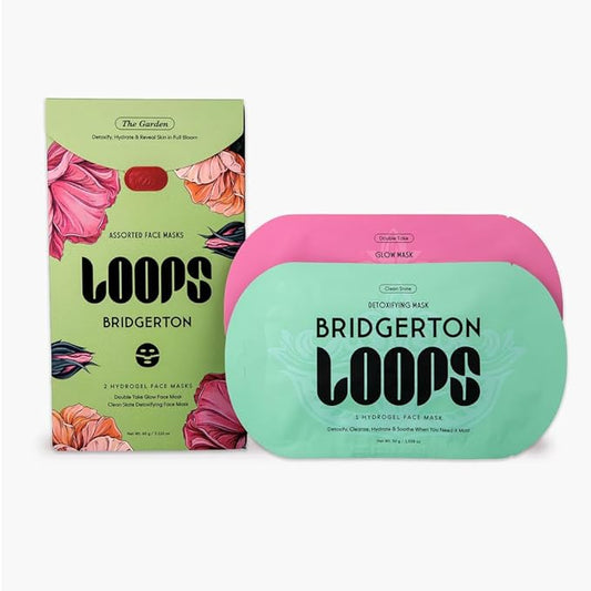 LOOPS Beauty ブリジャートン™ NETFLIX イン・ザ・ガーデンセット – あらゆる肌の瞬間に最適なハイドロゲルフェイスマスク フェイスマスク – ハイドレーティングマスク2枚 – クリーン・スレート、ダブル・テイク – 全肌タイプ、2枚