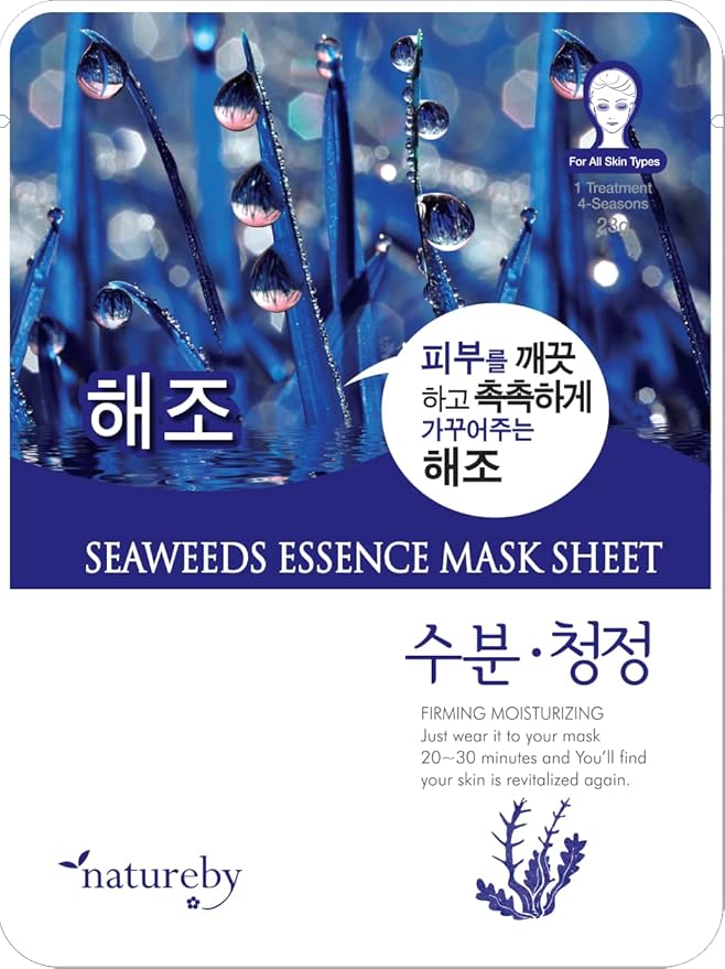 TNB Natureby Collagen Essence Korean Face Mask(10 sheets), Moisturizing Mask Sheet Pack, Korean Skin Care For All Skin Types. (Seawee)