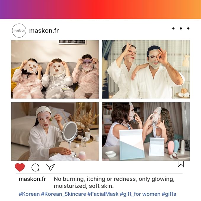 [MASK ON] 韓国製保湿フェイスマスク スキンケア (20枚入り) – 10種の天然成分配合、全肌質対応、毎日の保湿・エイジングケア用フェイスマスク大容量パック - セルフケアやギフトボックスに最適