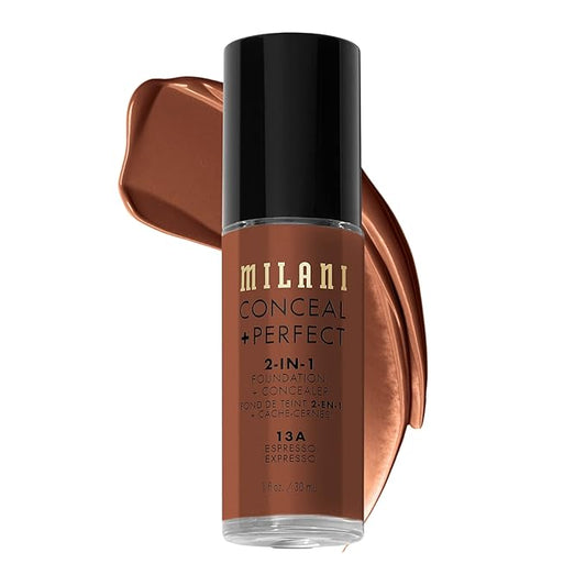 Milani コンシール + パーフェクト リキッドファンデーション エスプレッソ 1Fl. Oz. - 目の下のクマ、シミ、肌の変色をカバーして完璧な肌に