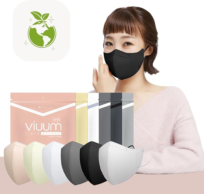 HOMSSEM [25枚入り] VIUUM デラックス 韓国フェイスカラーマスク – 大人用ソフトで丈夫な韓国製マスク – 2D 4層フィルター 6色 (ブラック-L)