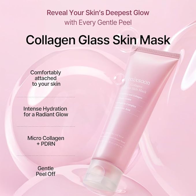 mixsoon Collagen Glass Skin Mask - Hydrating and Firming Collagen Wrapping Peel Off Mask, Low Molecular Face Mask, Radiant Smooth Finish for Glowing Skin 80ml / 2.71 fl.oz. Korean Glass Skin Care