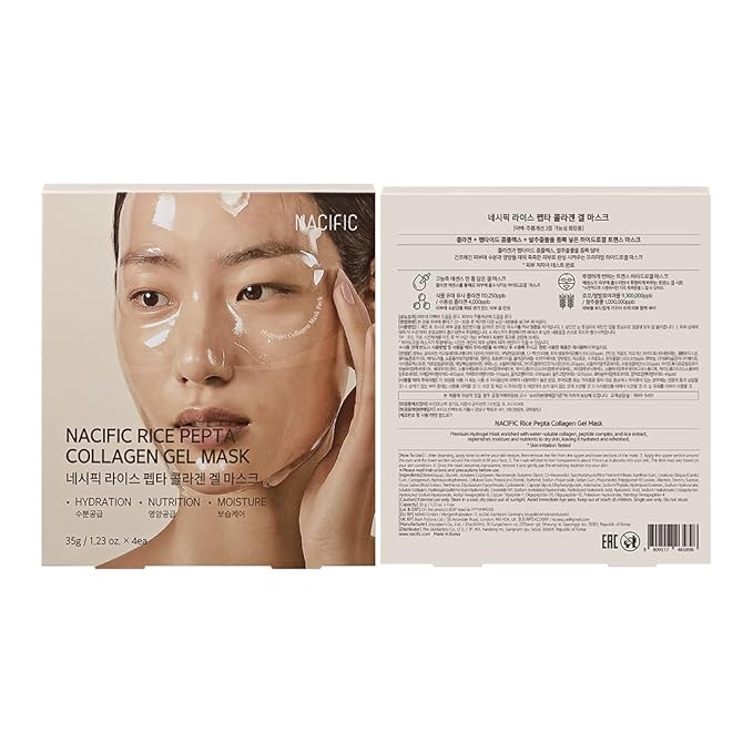 NACIFIC Rice Pepta Collagen Gel Face Mask (Rice Peptide) 4EA Set, Hydrogel Care for All Skin Types, Hydrating, Firming, Elasticity, Glass Glow Skin, Korean Beauty