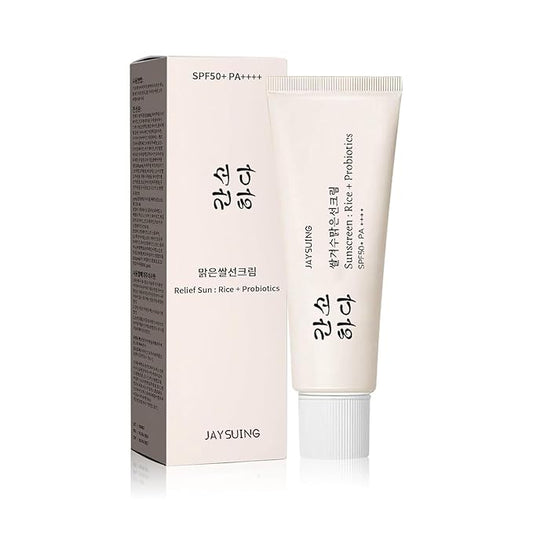 Relief Sun Organic Sunscreen SPF50, Relief Sun Rice Probiotics SPF50+, Korean Sunscreen PA++++ for All Skin Types and UV Defense, Nourishing Skin Protection, Moisturizing Skin Care 1.7 fl oz/50 ml