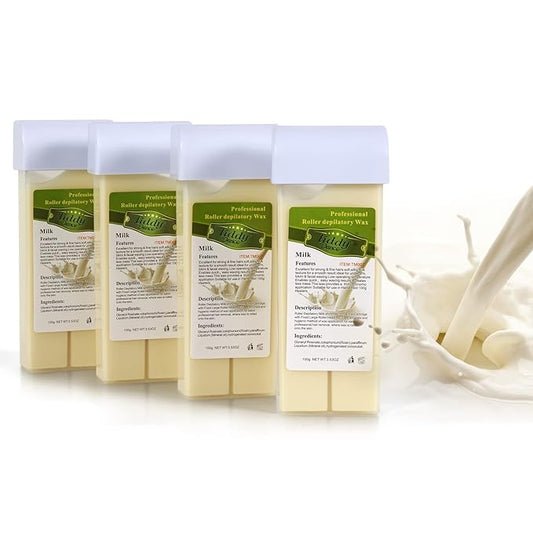 Milk Roll on Wax Wax Refills for Wax Warmer Kit Hair Removal Wax Cartridge at Home Waxing Roller Wax for Women Men Body Hair Removal Wax 4 Pack