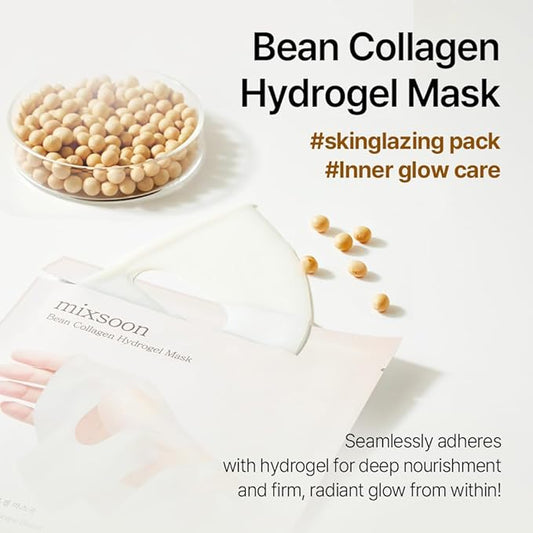 mixsoon Bean Collagen Hydrogel Mask Hydration All-In-One Firming, Soothing Gel Formula Face Mask for Radiant, Smooth Skin Stocking Stuffers 35g / 1.18 fl.oz. (5ea) Korean Glass Skin Care