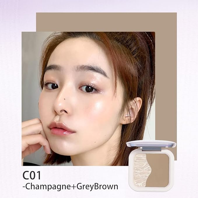ELLESY Highlighter Makeup Palette Silky Texture Face Sculpting Highlighter Contouring Palette Lightweight Makeup Kit Grey Toned Natural Looking Contour Powder with brush-C01