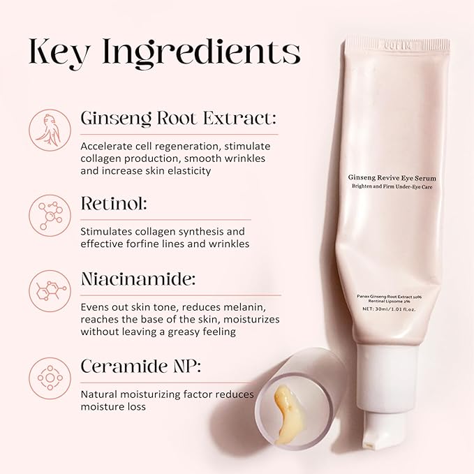 Revive Eye Serum, Eye Cream for Dark Circles, Wrinkles & Puffiness, Visibly Smoothes Fine Lines, Daily Use, 30ml, 1 fl.oz