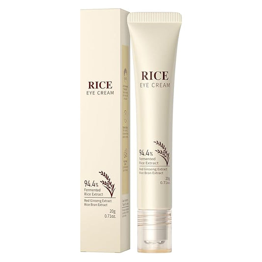 Rice Eye Cream, Moisturizing Eye Roller with Rice Ginseng Extract, Smooth Light Weight Fast Absorption Non-sticky Reduces Fine Lines Puffiness Bags & Dark Circles