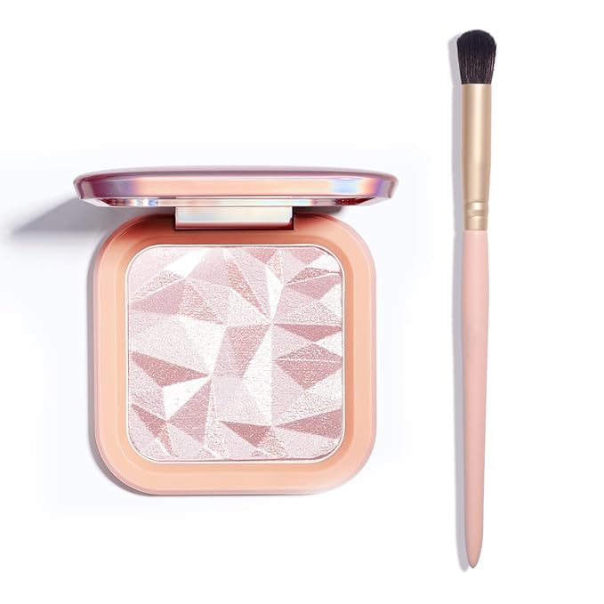 ELESSY Highlighter Makeup Palette, Highly Glitter Pink Highlighter Palette,Natural Shimmer Look Face Highlighter Baked Powder,Easy to apply,Come with Brush -DAWN GLOW