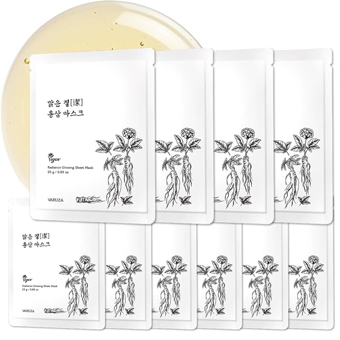 ラディアンス 高麗人参シートマスク - 健康で丈夫な肌バリアのための保湿フェイスマスク - ヴィーガン、クルエルティフリーの韓国製フェイスマスク